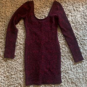 Maroon Body Con Long Sleeve Dress